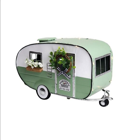 Vintage Pre-Lit Green & White Spring Camper NWT - Picture 1 of 8
